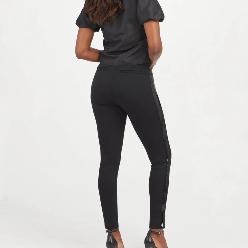 Spanx Black Pant Sequin Tuxedo Skinny Pant-Small Tall - Picture 5 of 12